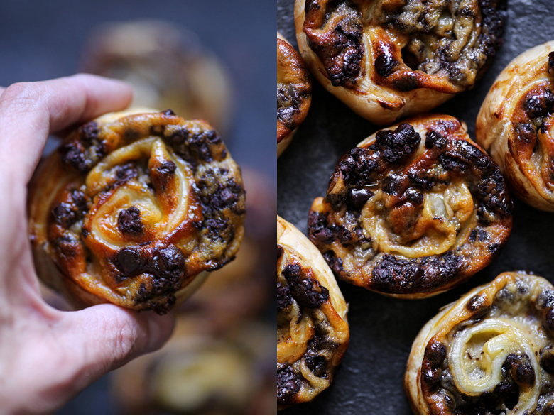petits escargots à la crème et pépites de chocolat