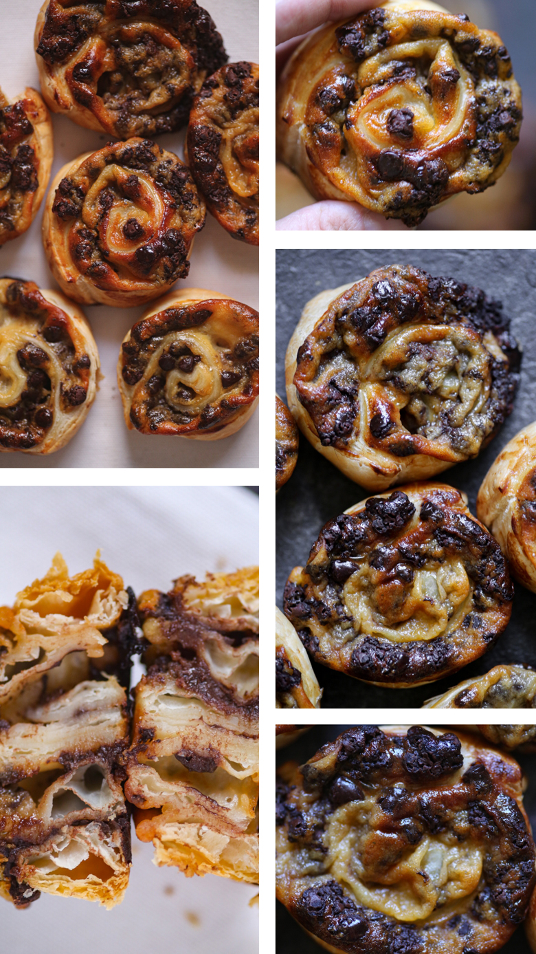 Escargots maison garnis de crème et pépites de chocolat