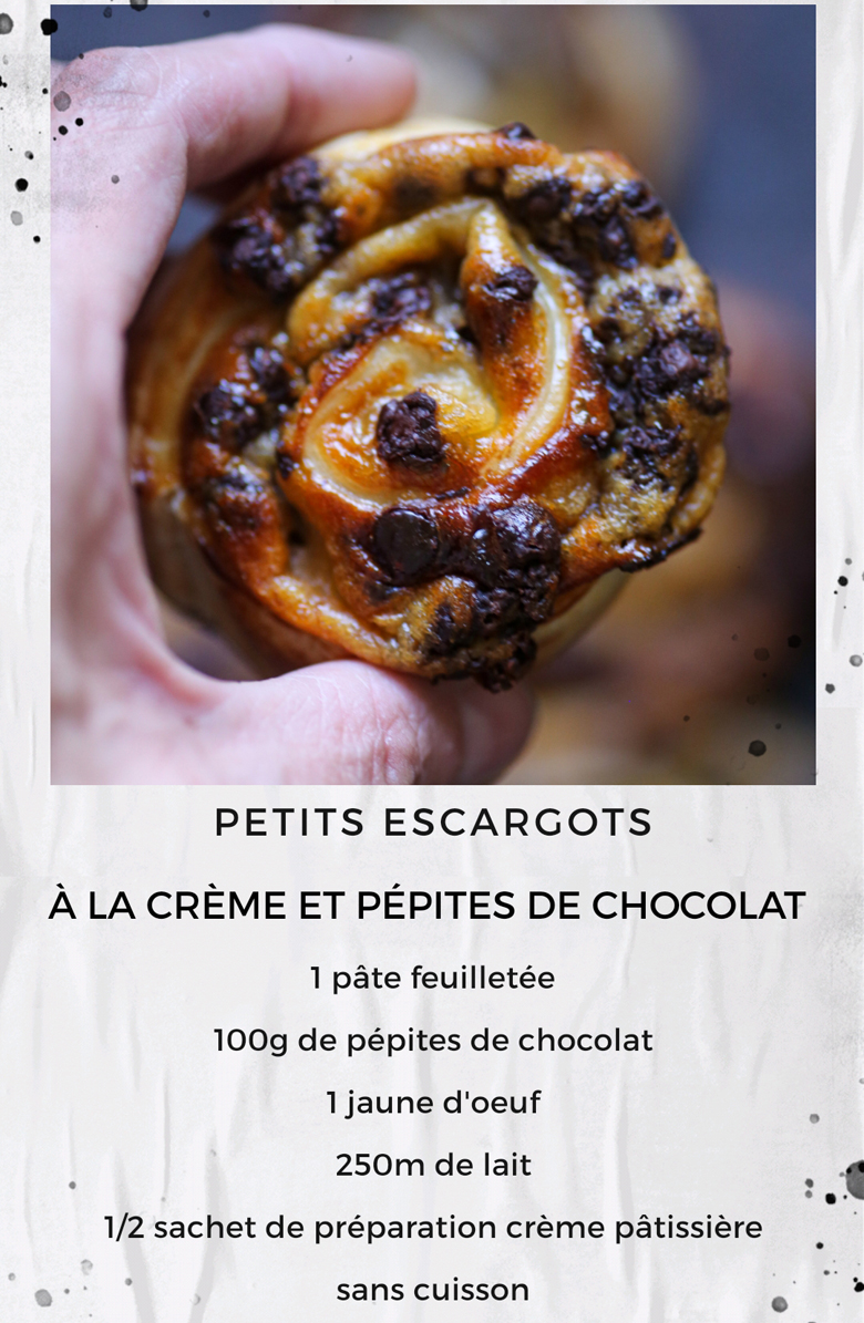 Escargots maison garnis de crème et pépites de chocolat